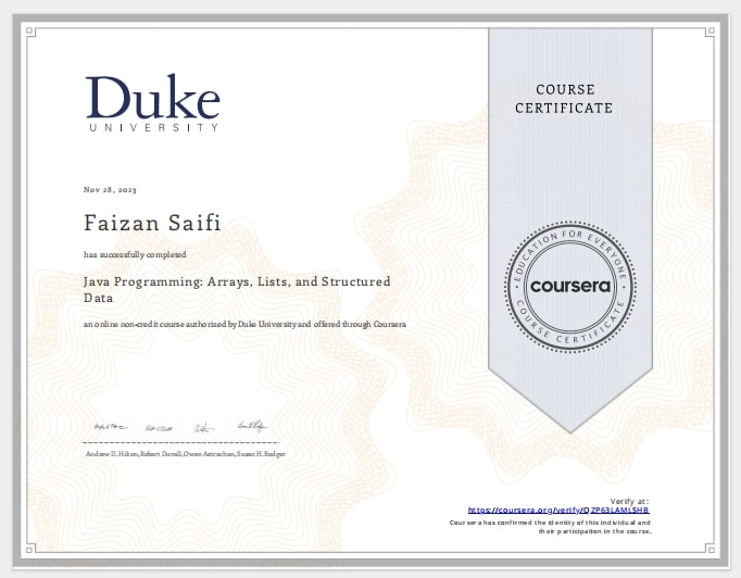 Java Certificate